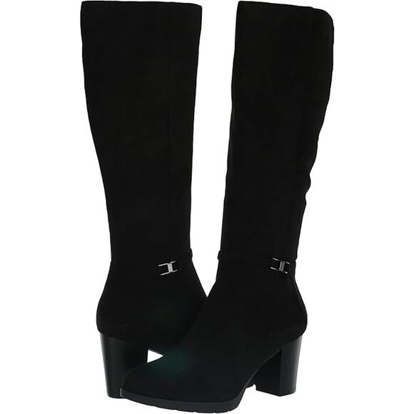 Anne Klein Women's 9M Black Rya Faux Leather Knee High Boots Block Heel LM1-17 - Picture 1 of 9